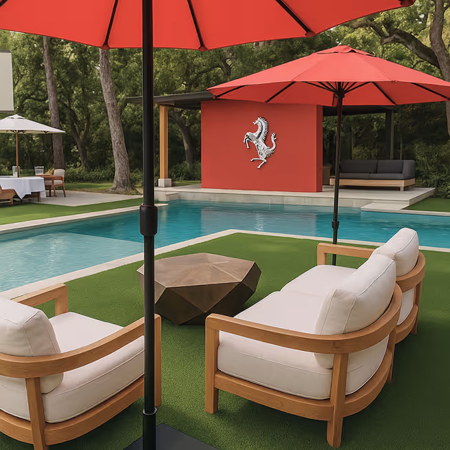 A pool with big umbrella